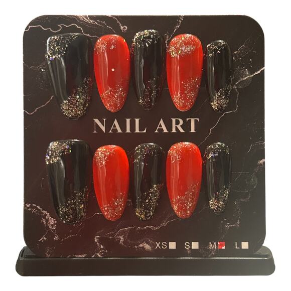 Black and Red Medium Almond Press On Nails - Size Medium - Picture 2 of 2